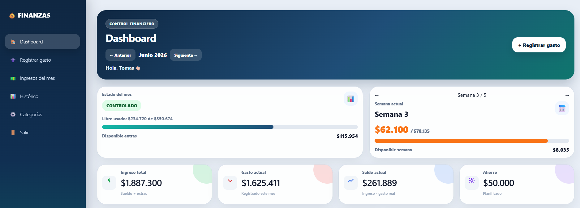 Mockup de Aplicacion web - Finanzas personales