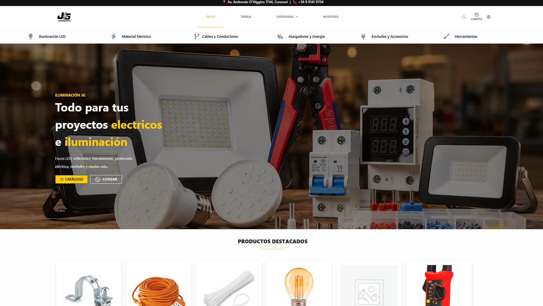 Mockup de Ecommerce Iluminación JG